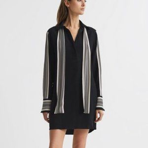 REISS Ellie Side Stripe Mini Dress, Black/White, Size 4